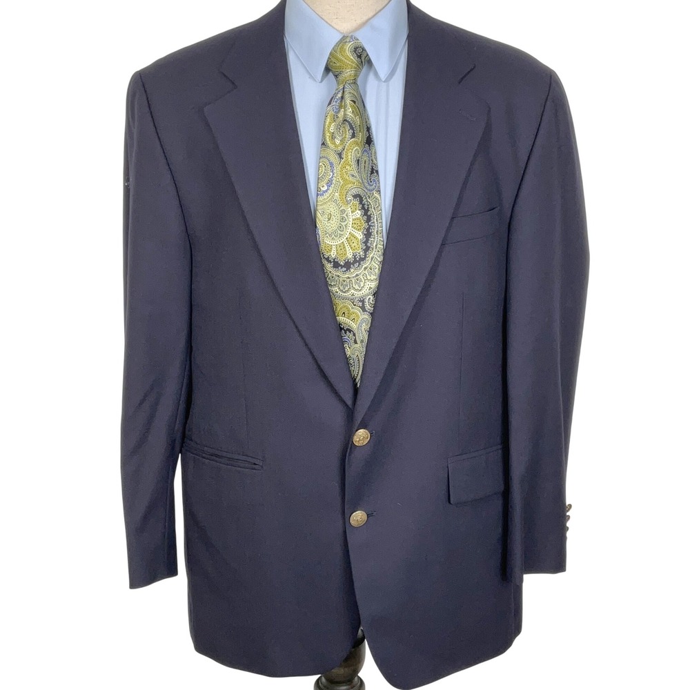 Chaps Ralph Lauren Blazer‎ Men 44R Navy Sport Coat Gold Buttons Classic Wool